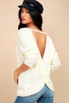 Lulus Wrapped In Warmth Cream Knot Back Sweater