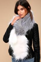 Lulus - Shae White And Grey Faux Fur Scarf - 100% Polyester