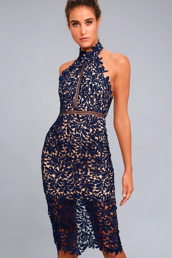 Divine Destiny Navy Blue Lace Midi Dress | Lulus
