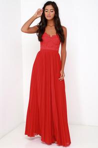 Bariano Come Quick Cupid Red Strapless Lace Maxi Dress