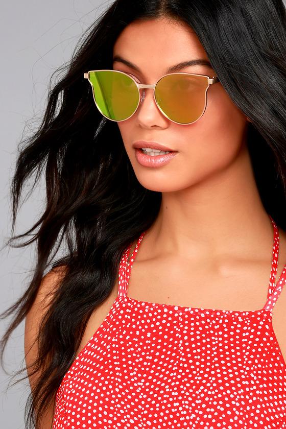 Lulus | Modern Twist Rose Gold And Pink Mirrored Sunglasses