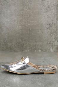 Qupid Antonia Silver Faux Fur Loafer Slides
