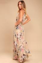 Lulus | Something Just Like This Beige Floral Print Maxi Dress | Size X-large | 100% Polyester