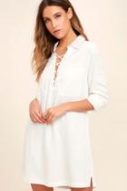 Lulus Best Of All White Long Sleeve Lace-up Dress