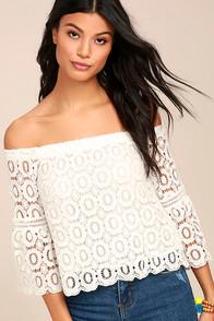 Lulus Good Day White Crochet Off-the-shoulder Top