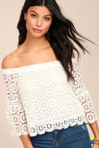 Lulus Good Day White Crochet Off-the-shoulder Top