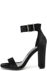 Wild Diva Lounge Akila Black Velvet Ankle Strap Heels
