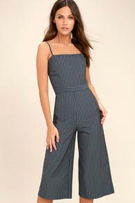 Lulus Negotiation Slate Grey Striped Midi Jumpsuit