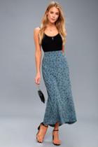Amuse Society Afternoon Flirt Slate Blue Floral Print Maxi Skirt | Lulus