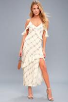 Astr The Label Laurel Cream Print Off-the-shoulder Midi Dress | Lulus