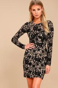 Lulus Cor-set To Go Black And Nude Burnout Velvet Print Dress