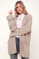 Olive + Oak Donna Taupe Open Front Cardigan | Lulus