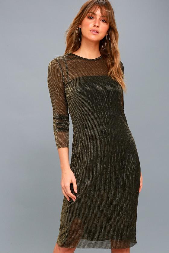Stone Row | Keep It Fly Black And Gold Long Sleeve Midi Dress | Lulus