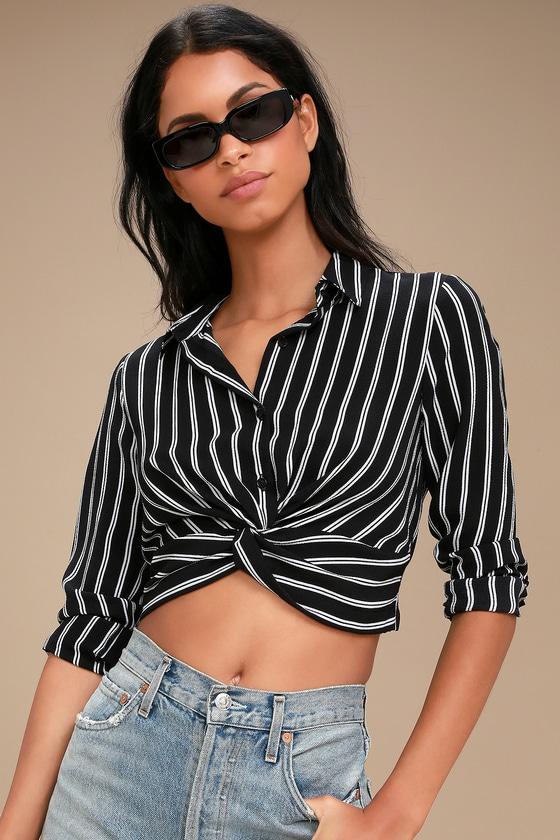 Tompkins Black Striped Button-up Crop Top | Lulus