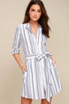 Chic Executive Blue And White Striped Shirt Dress | Lulus