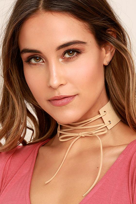 Lulus | Be Good Beige Lace-up Choker Necklace | Vegan Friendly