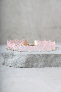 Lulus Daisy Darling Blush Pink Lace Choker Necklace