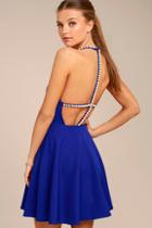 Lulus Adore You Royal Blue Pearl Skater Dress