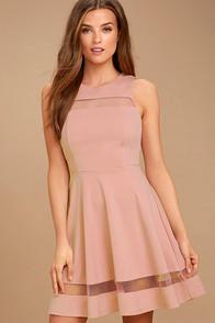 Lulus Sheer Determination Mauve Mesh Skater Dress
