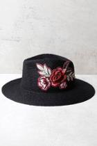 Lulus Floral Fiesta Black Embroidered Straw Fedora Hat