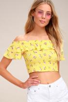 Lush Paloma Yellow Floral Print Off-the-shoulder Crop Top | Lulus