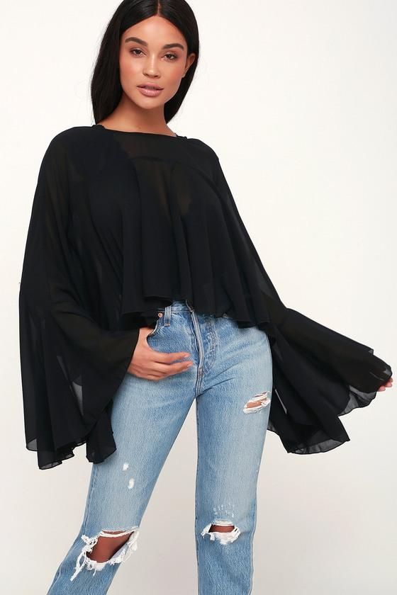 Smash Hit Black Sheer Ruffled Flounce Sleeve Top | Lulus