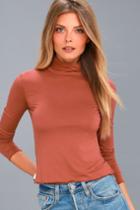 Lulus | Hey There Rust Red Long Sleeve Mock Neck Top | Size Large