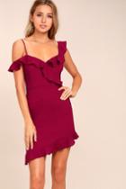 Lulus | Myth Maker Berry Red Off-the-shoulder Bodycon Dress | Size Large | 100% Polyester