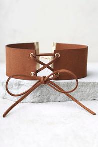 Lulus Come-hither Brown Lace-up Choker Necklace