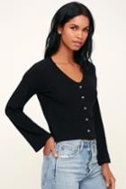 Project Social T Wessex Black Ribbed Bell Sleeve Cardigan | Lulus