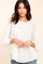 Freeway Apparel Butterfly Fly Away Off-white Embroidered Top