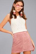 Lulus | Shenandoah Mauve Suede Mini Skirt | Size Medium | Pink | 100% Polyester