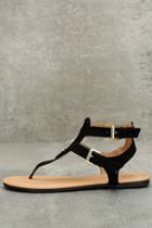 Qupid Draya Black Suede Flat Sandals
