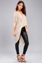 Ppla | Lennon Beige Long Sleeve High-low Top | Size Large | Lulus