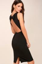 Lulus | Be Mine Black Open Back Midi Dress | Size Large | 100% Polyester