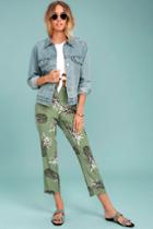 Bb Dakota | Issak Olive Green Pineapple Print Pants | Size Small | Lulus