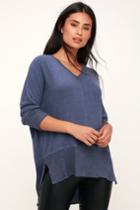 Olive + Oak Fiona Washed Navy Blue Dolman Sleeve Sweater Top | Lulus