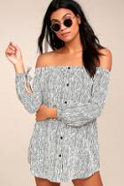Lulus Into The Festival White Striped Off-the-shoulder Dress