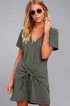Lulus | Live In Love Grey Knotted Shirt Dress | Size Large