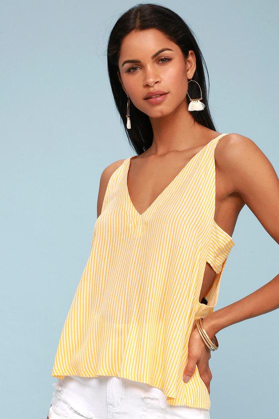 Adrift Mustard Yellow Striped Tank Top | Lulus