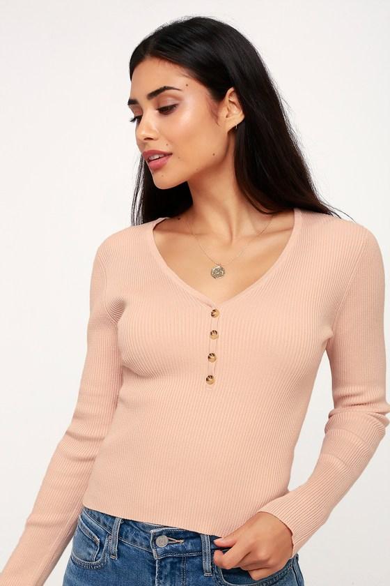 Will You Be Mine? Light Pink Ribbed Long Sleeve Henley Top | Lulus
