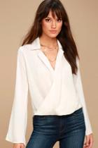 Lulus Down To Business Ivory Long Sleeve Wrap Top