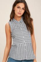 Olive & Oak Sailing Crew Blue And White Striped Sleeveless Top