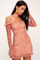 Finders Keepers Faded Blush Pink Print Ruched Off-the-shoulder Bodycon Dress | Lulus
