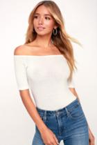 Project Social T Olianna Ivory Ribbed Knit Off-the-shoulder Top | Lulus