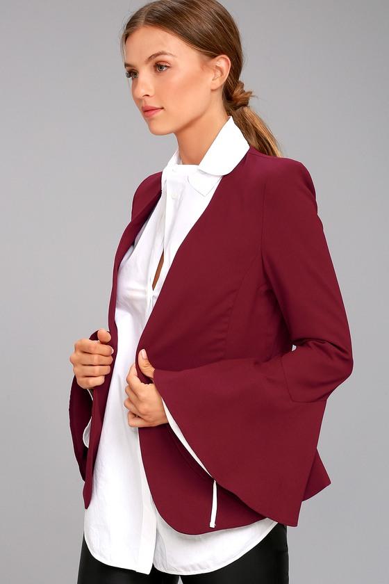 Lulus | Night Visions Burgundy Cropped Blazer | Size Medium | Red