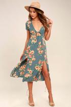 Lulus Best Day Of My Life Dusty Sage Floral Print Midi Dress