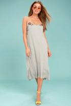 Lush Nature's First Light Grey Embroidered Midi Dress