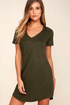 Z Supply Modern Design Olive Green Suede Shirt Dress