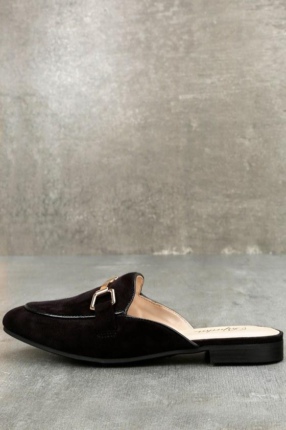 Paprika Eliza Black Suede Loafer Slides | Lulus